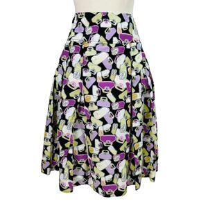 Liz Claiborne Women’s 14W Pleated Skirt Novelty Purses Print Black Cotton Plus